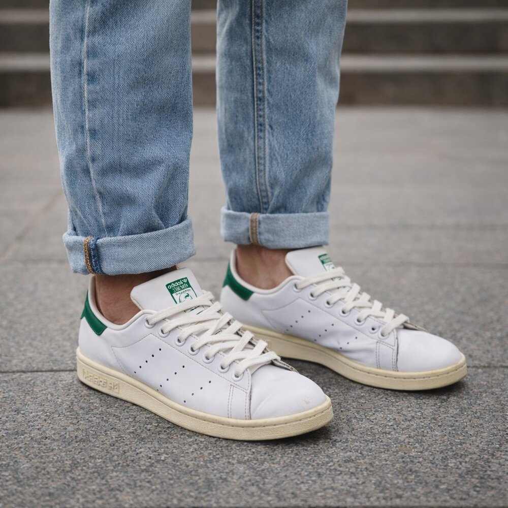 Adidas Stan Smith White/Green Leather Sneakers - Men’s US 6.5